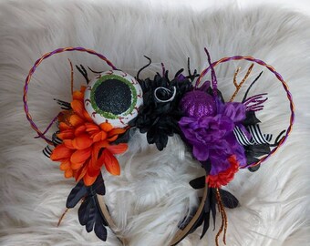 Halloween spider spooky Witch Pumpkin Disney Ears Inspired Floral Disney Ears Wire Ears Flower Crown Minnie or Mickey Mouse Ears Headband