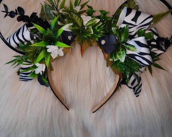 Safari, Zebra, Jungle, Boat, Disney Inspired Wire Ears Floral Flower Crown Minnie or Mickey Mouse Ears Headband Flower and Garden Festival