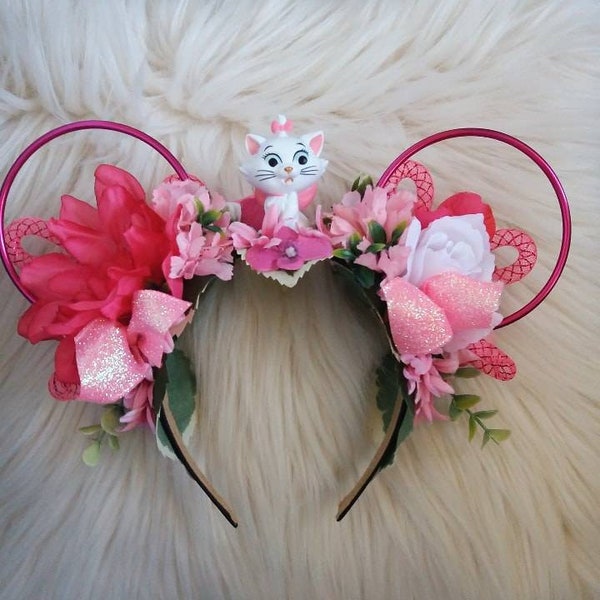Cats, Marie, Aristo Disney Inspired Wire Ears Floral Flower Crown Minnie or Mickey Mouse Ears Headband Flower and Garden Festival