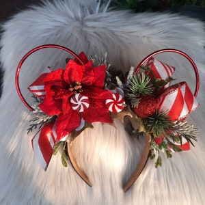 Christmas peppermint candy Disney Ears Inspired Floral Disney Ears Wire Ears Flower Crown Minnie or Mickey Mouse Ears Headband