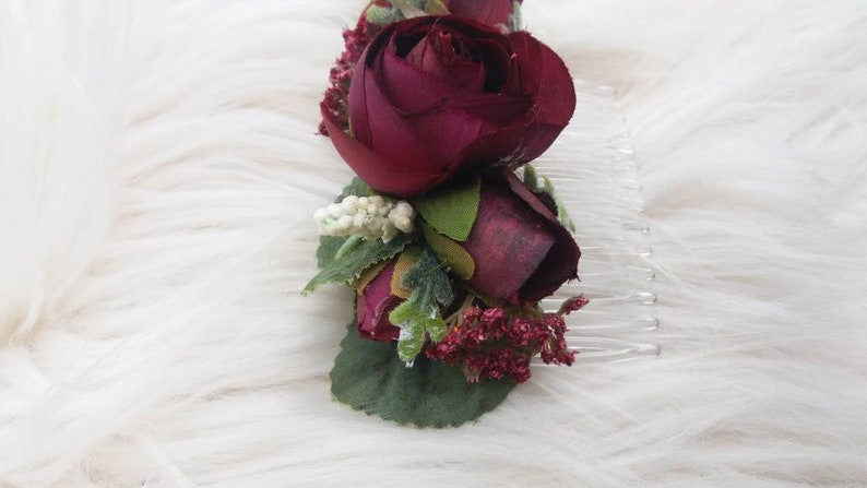 Bridal Floral Hair Comb Floral Hair Comp Burgundy Hair Comb Hair Pick Bridal Updo Hair Piece
