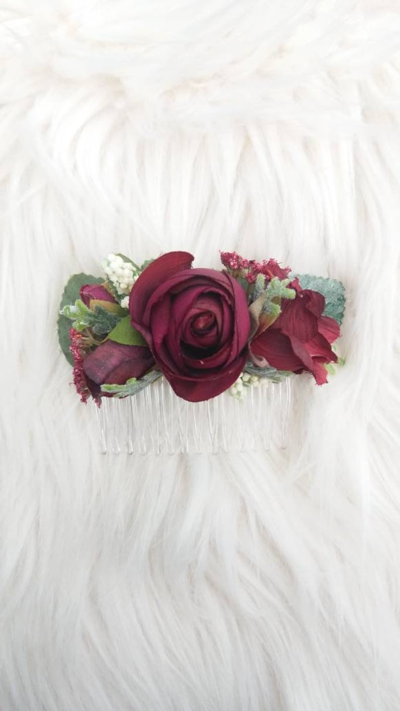 Bridal Floral Hair Comb Floral Hair Comp Burgundy Hair Comb Hair Pick Bridal Updo Hair Piece