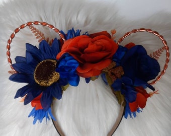 Disney Inspired Wire Ears Floral Flower Crown Minnie or Mickey Mouse Ears Headband Flower and Garden Festival
