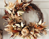 Fall Wreaths for front doors, Thanksgiving wreaths, maple and eucalyptus fall wreath, autumn wreath with pumpkins for front doors, wreath