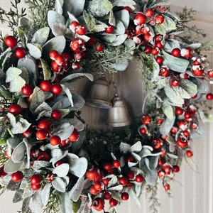 Christmas Wreath for Front Door, Winter Wreath With Frosted Red Berries ...