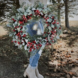 Christmas Wreath for Front Door, Winter Wreath With Frosted Red Berries ...