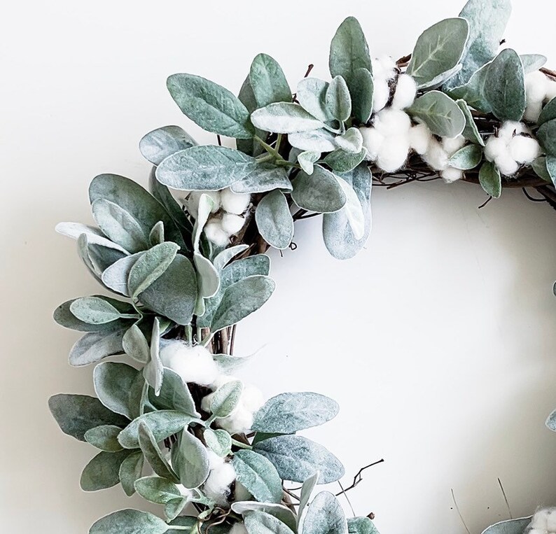 Cotton and Lambs Ear Wreath Large Farmhouse Wreath Modern Etsy