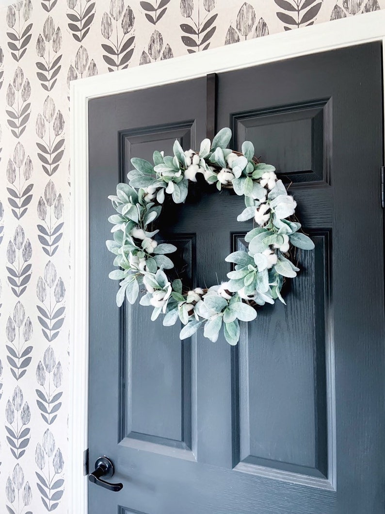 Cotton and Lambs Ear Wreath Large Farmhouse Wreath Modern Etsy