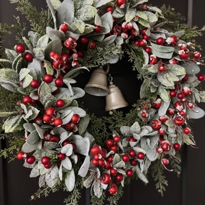 Christmas Wreath for Front Door, Winter Wreath With Frosted Red Berries ...