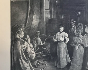 The Wine-Vault in a Southern California Vineyard by W.A. Roger, Harpers Weekly Original Print, Nov 4, 1899, 10x15.5in., w/ Funny Article
