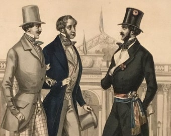 L'Elegant, Journal des Tailleurs, Anonymous, Men's Fashion by Laurent Richard, Original Fashion Lithograph, France, June 1848, 8x11 inches