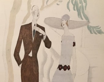 Gazette du Bon Ton Art Original Print No.7, 7.5 x 9.5 inches, Année 1922, Planche 51, Les Vacances Au Chateau (Robe De Beer & de Larsen)