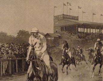 On the Race-track - A Handicap for All Ages drawn by T. De Thulstrup, Harpers Weekly, 11 x 15.5inches, October 12, 1889, Excellent Condition