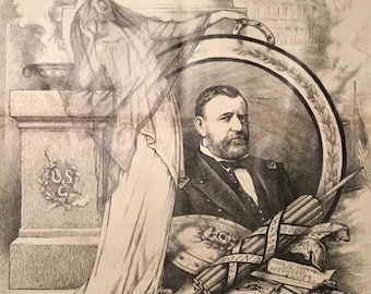 The Hero of Our Age-Dead (General Ulysses Grant) Original Print by Thomas Nast, Harpers Weekly Aug 1, 1885, 16 x 22 in, Excellent Condition!
