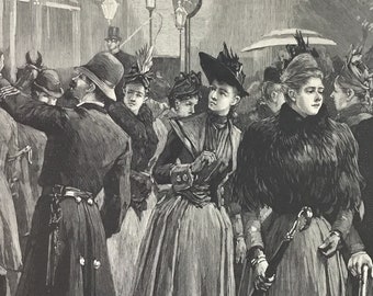 A Saturday Afternoon on Broadway at Madison Square drawn by T De Thulstrup, New York City November 23, 1889, Harpers Weekly, 11x16in.