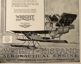 Wright-Hispano Aeronautical Engine Original Vintage Advertisement, from Country Life Magazine, September 1920, 9.75 x 14.25 inches