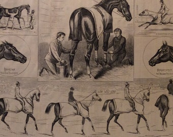 Training Thorough-breds at Jerome Park. Drawn by Henry Stull, Harper’s Weekly, May 24, 1879. Good condition!