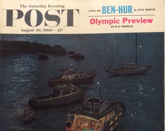 Original The Saturday Evening Post Cover, “Deck Party” by Ben Prins, 10.75 x 13 inches, August 20, 1960, Good Condition!