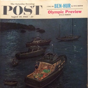 Originele de zaterdagavond post cover, "deck Party" door ben Prins, 10,75 x 13 inch, 20 augustus 1960, goede conditie!