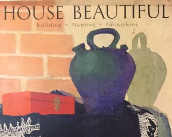 House Beautiful Original Cover (Interior Scene with Ceramic Vase) August 1928, Conde Nast Pub. 9.5x12.5 in., Good Condition (Ripped Edges)
