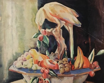 House & Garden Original Cover (White Bird Standing on Fruit Bowl) July 1923, Conde Nast Pub. 9.5x12.5 in, Good Condition (Ripped Edges)