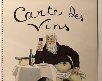 Carte des Vins, Drawings by Pierre Brissaud (Artist & Gourmet) Original Vintage Prints (4 Pgs.) 8.5x11.5 inches