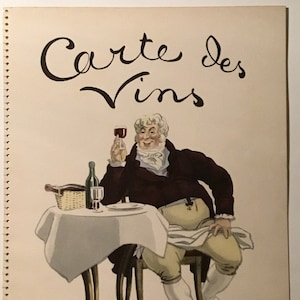 Carte des Vins, rysunki Pierre'a Brissauda (artysty i smakosza) oryginalne odbitki w stylu vintage (4 strony) 8,5 x 11,5 cala