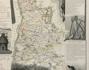 Antique Wine Map Print of Drôme, France, By Victor Levasseur, National Atlas of France, Paris, 1847, 17.5x11.5 in. includes illustrations