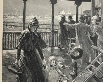 On The Porch of The Hotel Brighton During The Storm at Atlantic City by T. DeThulstrup, Sep 21, 1889, Harpers Weekly, 11x16in.