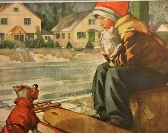 Good Housekeeping Magazine Original Cover "Waiting for Snow" By Caffdon January 1938, 8.5x11.5 in, Good Condition!