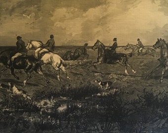 A Fox-hunt on the Newport Downs, drawn by George Inness, Harpers Weekly, October 14, 1882, 11 x16 in. Excellent Condition!