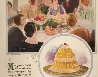 JELL-O Original Vintage Advertisement "America's Most Famous Dessert" by John Newton Howitt, 1923, 9x12.5 inches, Good Condition!