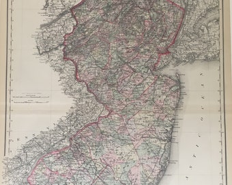 Antique Map of New Jersey, United States of America, By G.W. and C.B. of Colton & Co., 1868, 24 x 17 in. Excellent Condition