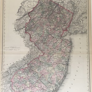Antike Landkarte von New Jersey, Vereinigte Staaten von Amerika, g.w. und c.b. Colton & Co., 1868, 24 x 17 in. Sehr gutem Zustand
