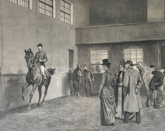 Selecting a Saddle-Horse, drawn by Max F. Klepper, Harper's Weekly, double page, October 26, 1889, 22 x16 in