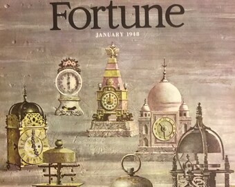 Fortune Magazine Original Cover "Clocks" By Walter Murch, January 1948, 10.5x13 inches, Excellent Condition!
