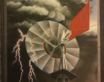 Fortune Magazine Original Cover "Windmill, Weather, & Lightning" By H.J. Barschel August 1939, 11.5x14 inches, Excellent Condition!