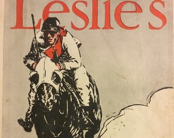 Leslie's Magazine Original Cover "Horserace", June 10, 1922, 6.5x 9.5 inches (includes 11x14 inch Mat), Excellent Condition!