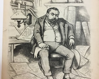 Original Political Cartoon Print "Our Artist Trying to Think of Something Funny" by Thomas Nast, Harpers Weekly July 19, 1879, 11x16 in.