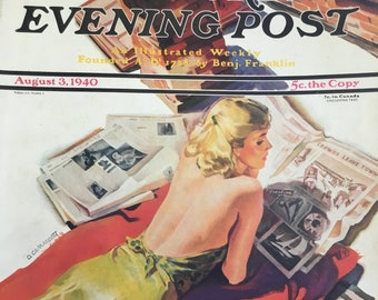 Original The Saturday Evening Post "Up on the Roof”. Cover,  August 3, 1940, by Dominice Cammerota, 10.75 x 13 inches, Good Condition!