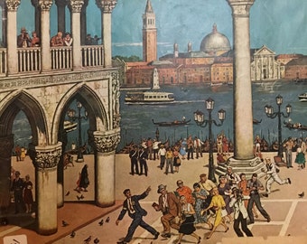 Original The Saturday Evening Post Cover "Venice-On the Piazzetta" June 10, 1961 by Amos Sewell 10.75 x 13 inches, Good Condition!