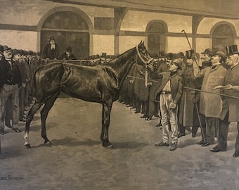 Auction Sale of Blooded Stock at the American Horse Exchange, New York, drawn by Frederic Remington, Harper's Weekly, Jan 1889, 11 x16 in.