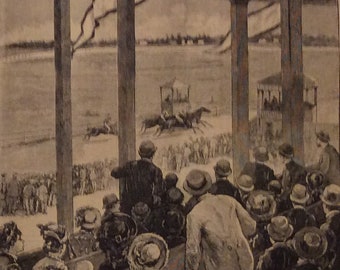 Racing at Brighton Beach, Coney Island - Drawn by P. Firenze year, September 30, 1882, Harpers Weekly, 11x16in., Excellent Condition.