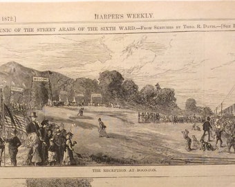 Fresh Air Fund, Picnic of the Street Arabs of the Sixth Ward, by Theo R. Davis, Harper’s Weekly, September 21, 1872.