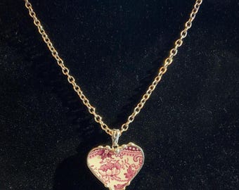 Lovely Antique Bone China and Sterling Silver Heart Necklace