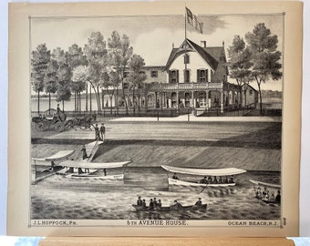 Original 1878 print of Ocean Beach, Tom’s River, New Jersey