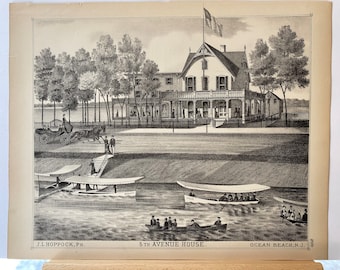 Original 1878 print of Ocean Beach, Tom’s River, New Jersey