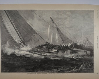 Racing Sloop Yachts shortening sail before a squall, September 3, 1887