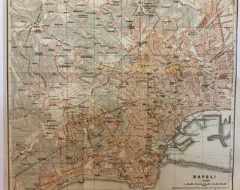 1928 Vintage Map of Napoli, Italy, 9.5x10.5 inches, Excellent Condition!