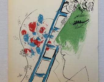 Marc Chagall original Lithograph “The Ladder” from Jacques Lassaigne’s “Chagall” published by Maeght and printed by Mourlot in 1957